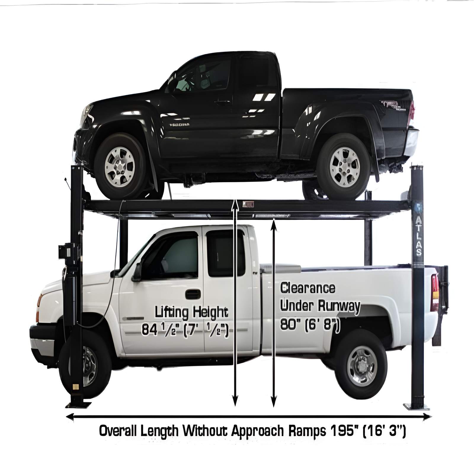 Atlas Garage Pro 8000EXT L 8,000lb Side View with Cars