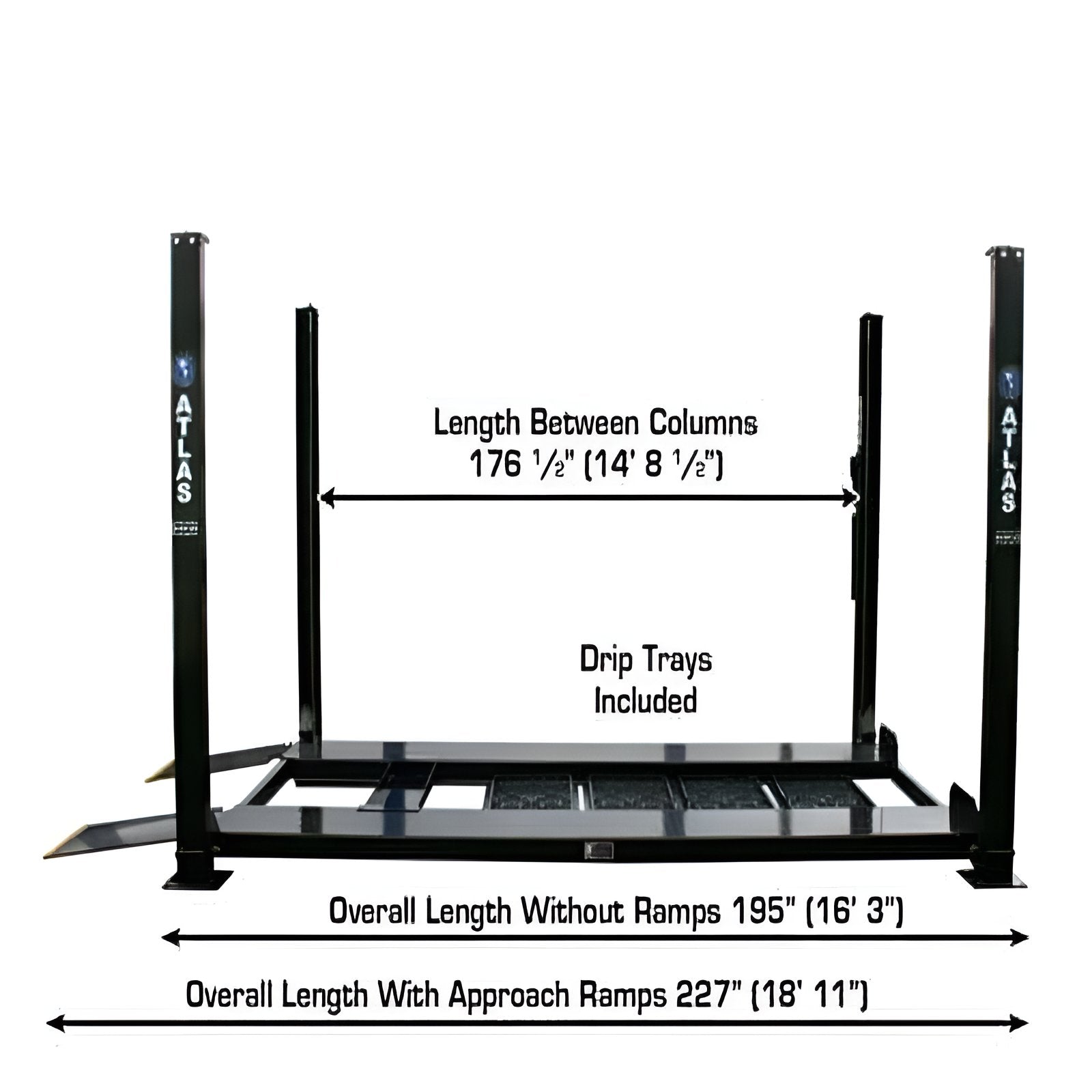 Atlas PRO8000EXT-L 4 Post Lift Side View no Car