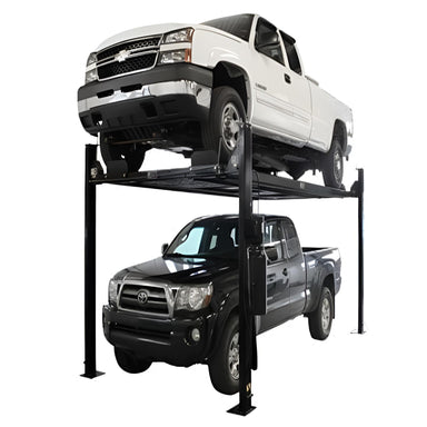 Garage Pro 8000EXT L 8,000lb 4 Post Vehicle Storage Lift - Extra Tall & Long by Atlas Side View with Cars