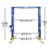Atlas PRO 9D 9,000 lb Overhead 2-Post Lift Front View with Dimensions