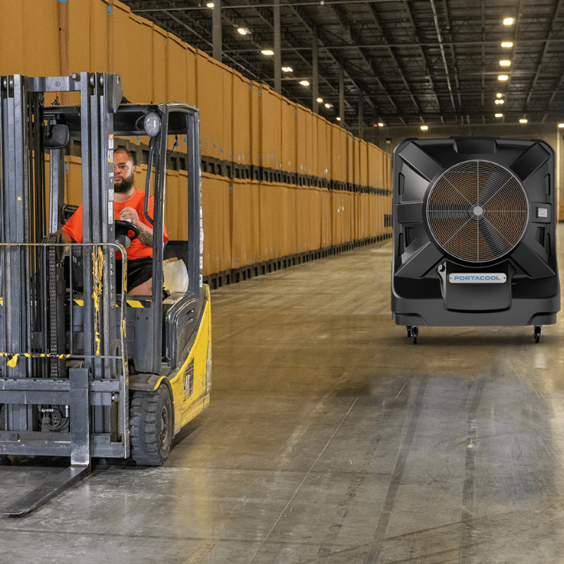 Portacool Apex™ 4000 Portable Evaporative Cooler In Use in Warehouse View