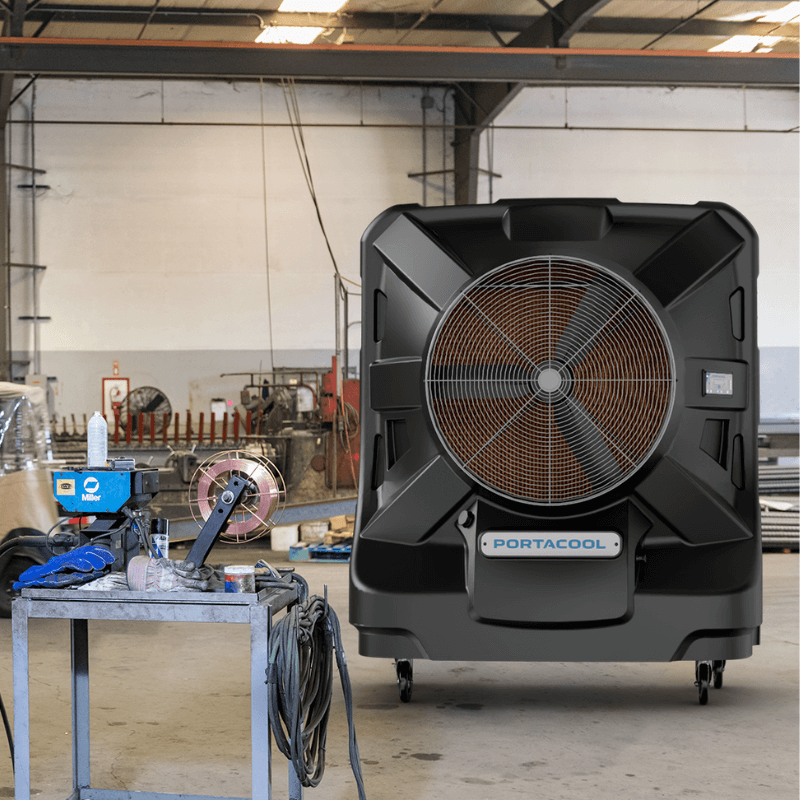 Portable Evaporative Cooler Portacool Apex™ 4000 In Use in Garage View