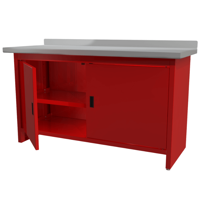 QSP WB-200-30-SS Enclosed Cabinet Work Bench with Steel Work Top ...