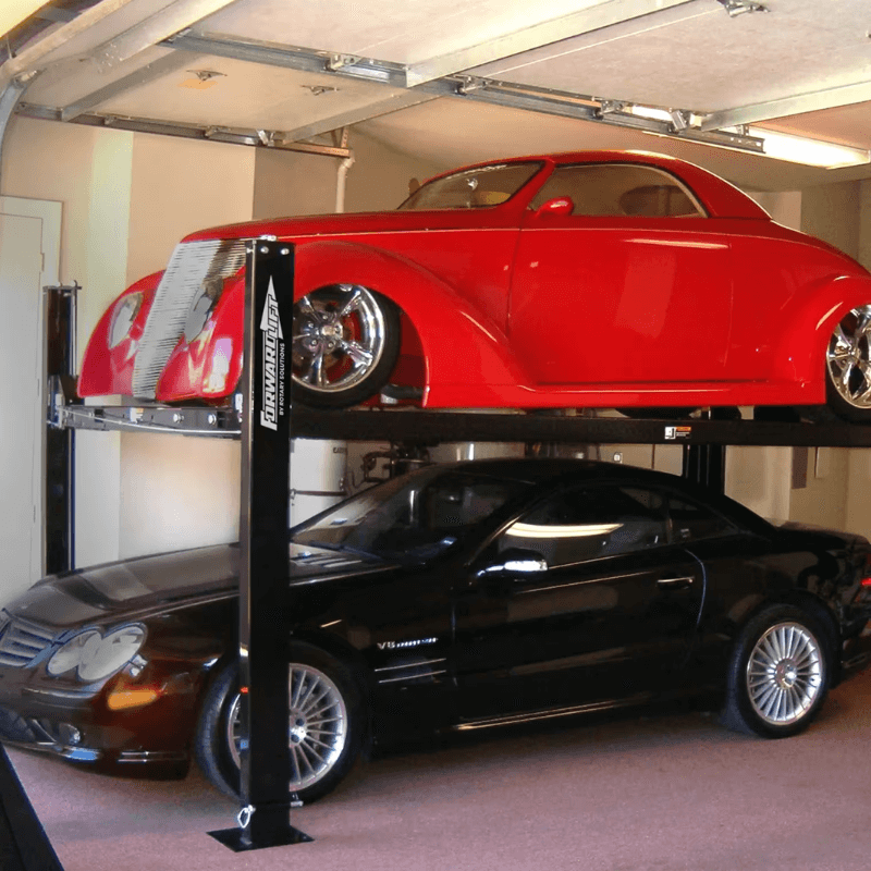 EFP8 8,000 Lbs. Four-Post Lift Side View in the Garage