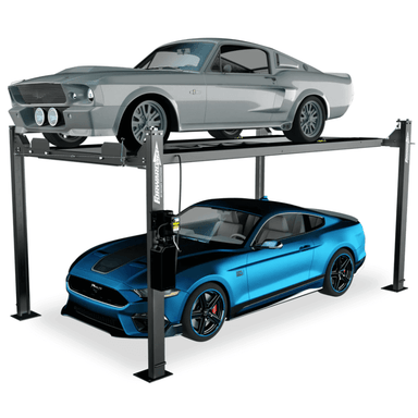 Rotary EFP8 8,000 Lbs. Four-Post Lift Side View with 2 Cars 