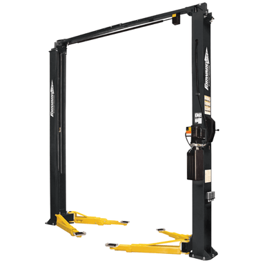 Rotary F10 10,000 Lbs. Capacity Two-Post Lift Side View Black Frame No Car