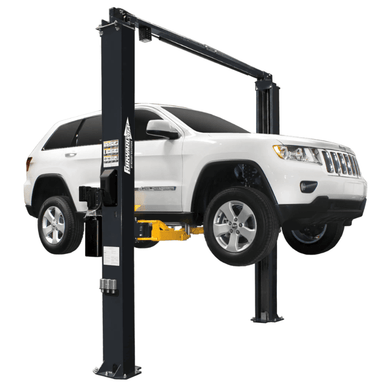 Rotary I10 10,000 Lbs. Two-Post Lift with Spot-Rite™ Three-Stage Front Arms Side View With White Car