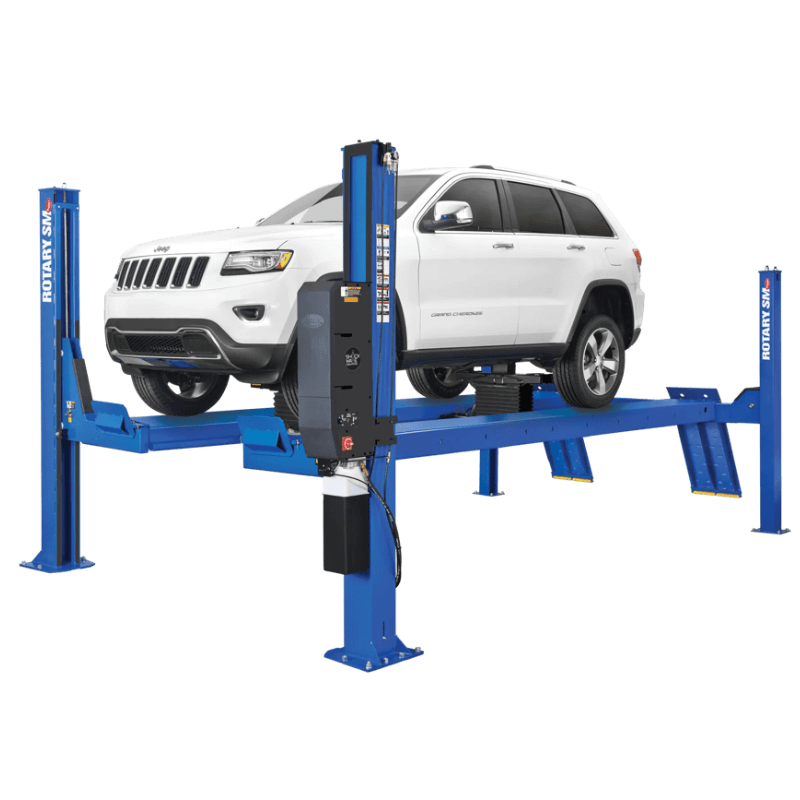 Rotary SMO14 14,000 Lbs. Four-Post Lift with Open-Front Lift and Shockwave™ Available Side View with Car