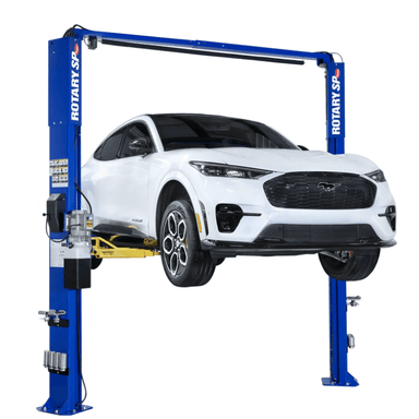 SPOA10-AV 10,000 Lbs. Two-Post Asymmetric Lift With White Car