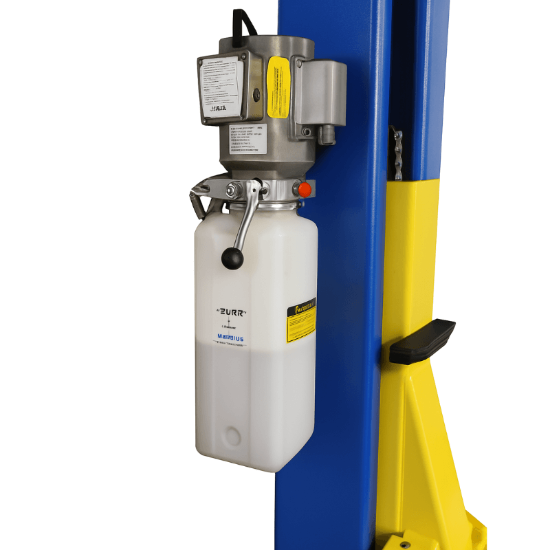 TP9KACX 9,000lb 2 Post Car Lift Clear Floor - Oil Tank With Motor View