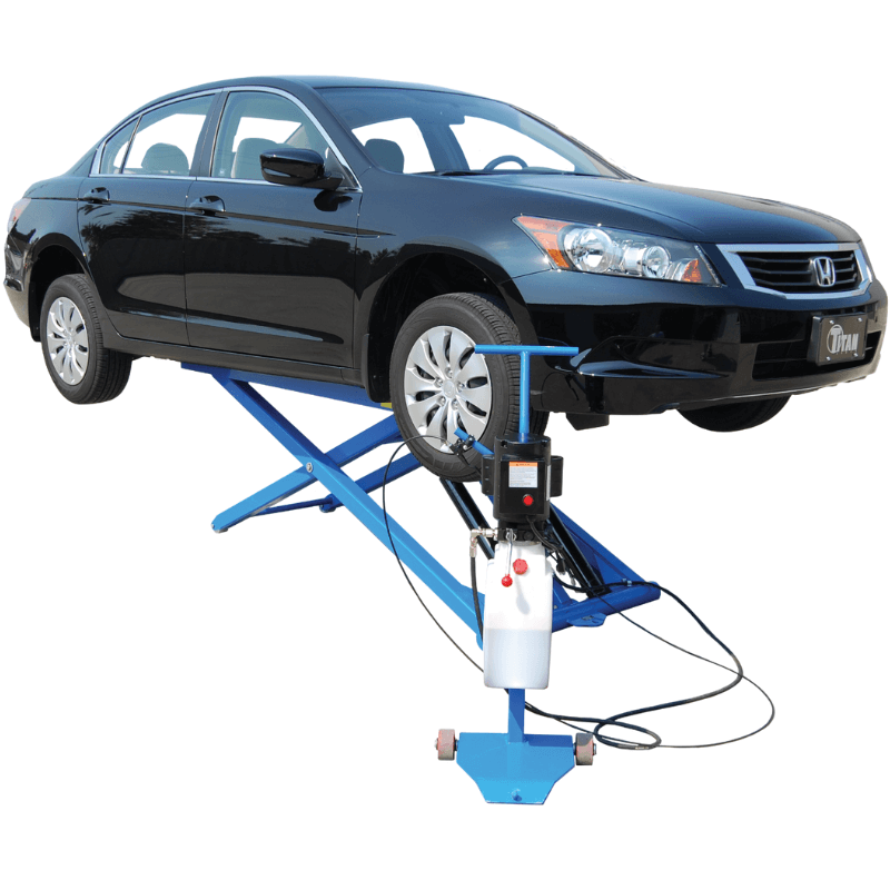 MRL-6000 6,000 lb Mid Rise Scissor Lift by Titan Side View with Car