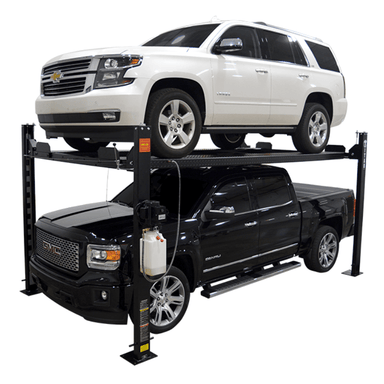 SDPL-8000XLT 4-Post Lift by Titan Side View with car