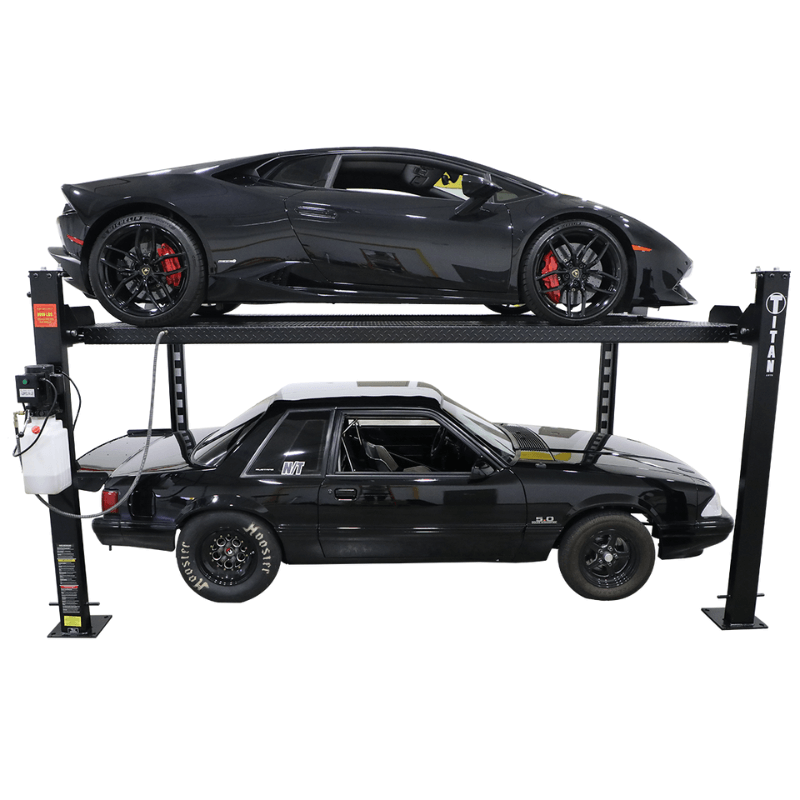 Titan SDPL 8000 4 Post Lift - Full Side View with 2 Cars