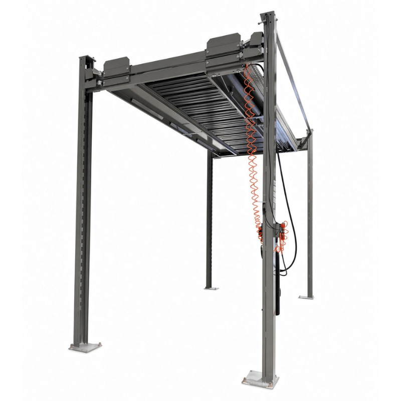 NSS-5x2 10,000 lb 3 Car Four Post Lift Lifting Height View with Center Plate