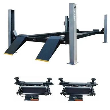 NTR-16 16,000 lb 4 Post Lift With (2) RJ-9000 Rolling Bridge Jack Combo by Triumph Side View with 2 jacks