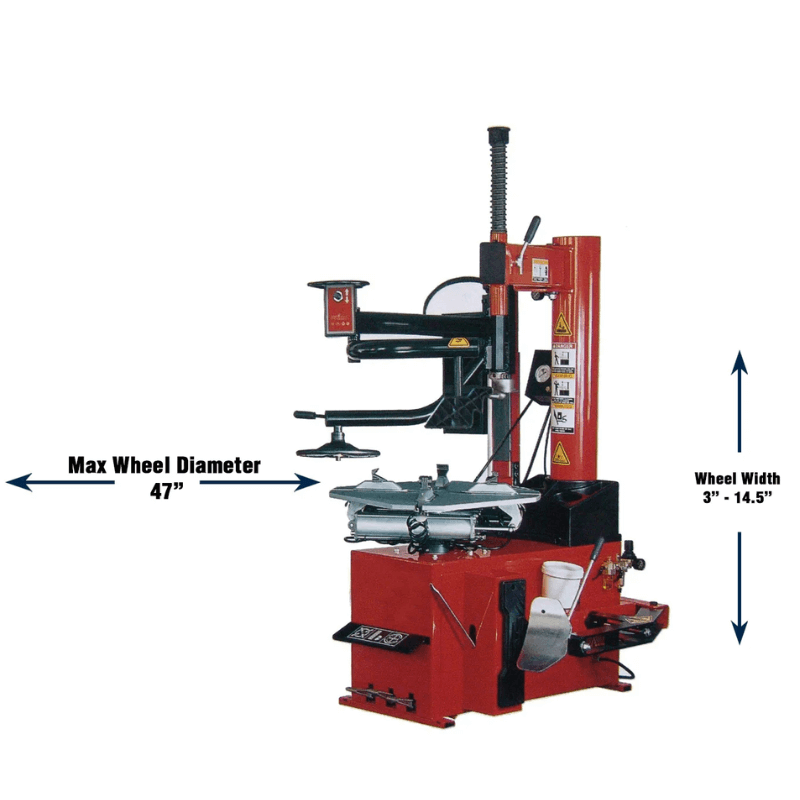 TC-950-WPA Tire Changer with Left Side Press Arm Dimension View