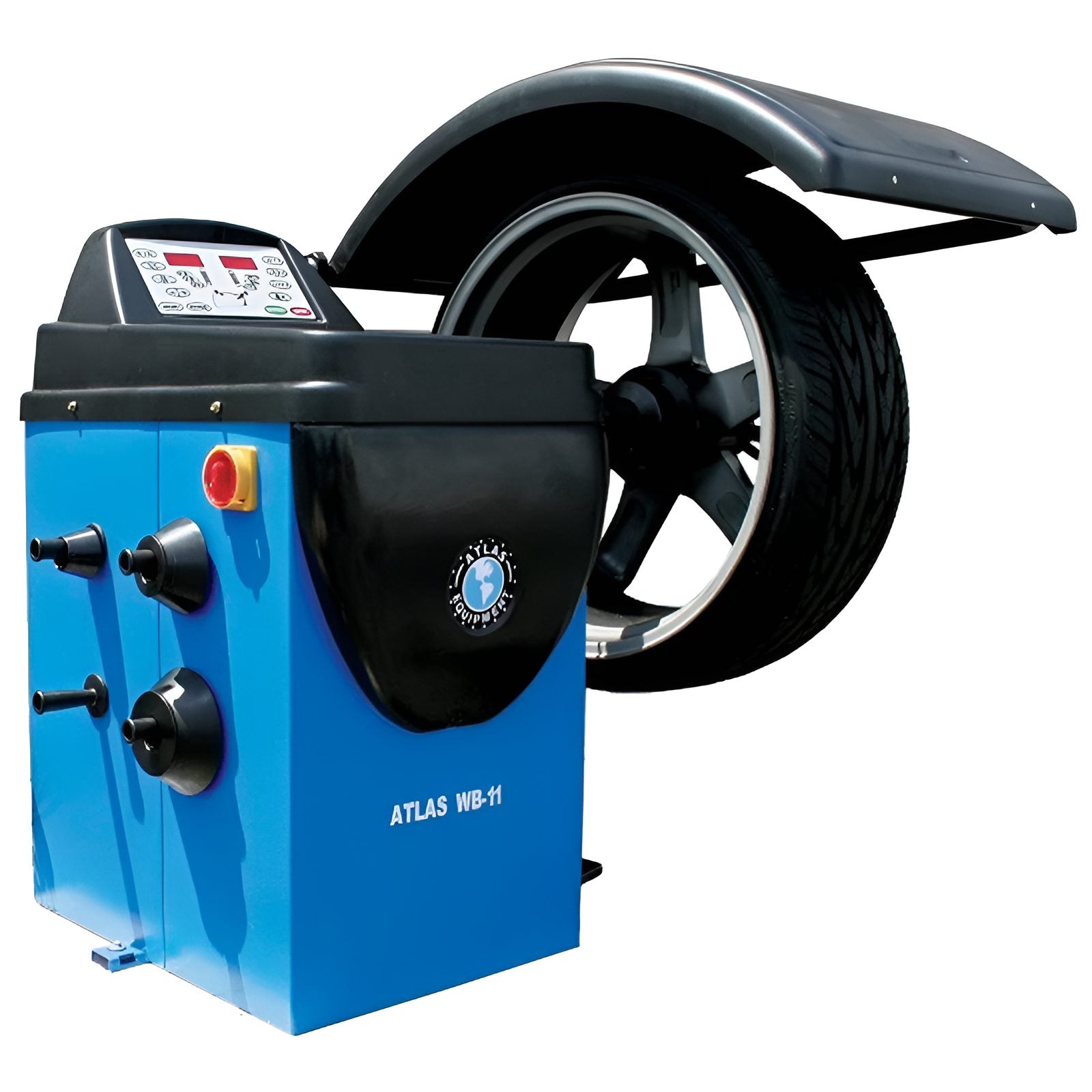 Atlas WB11 Computerized Wheel Balancer Side View with Wheel