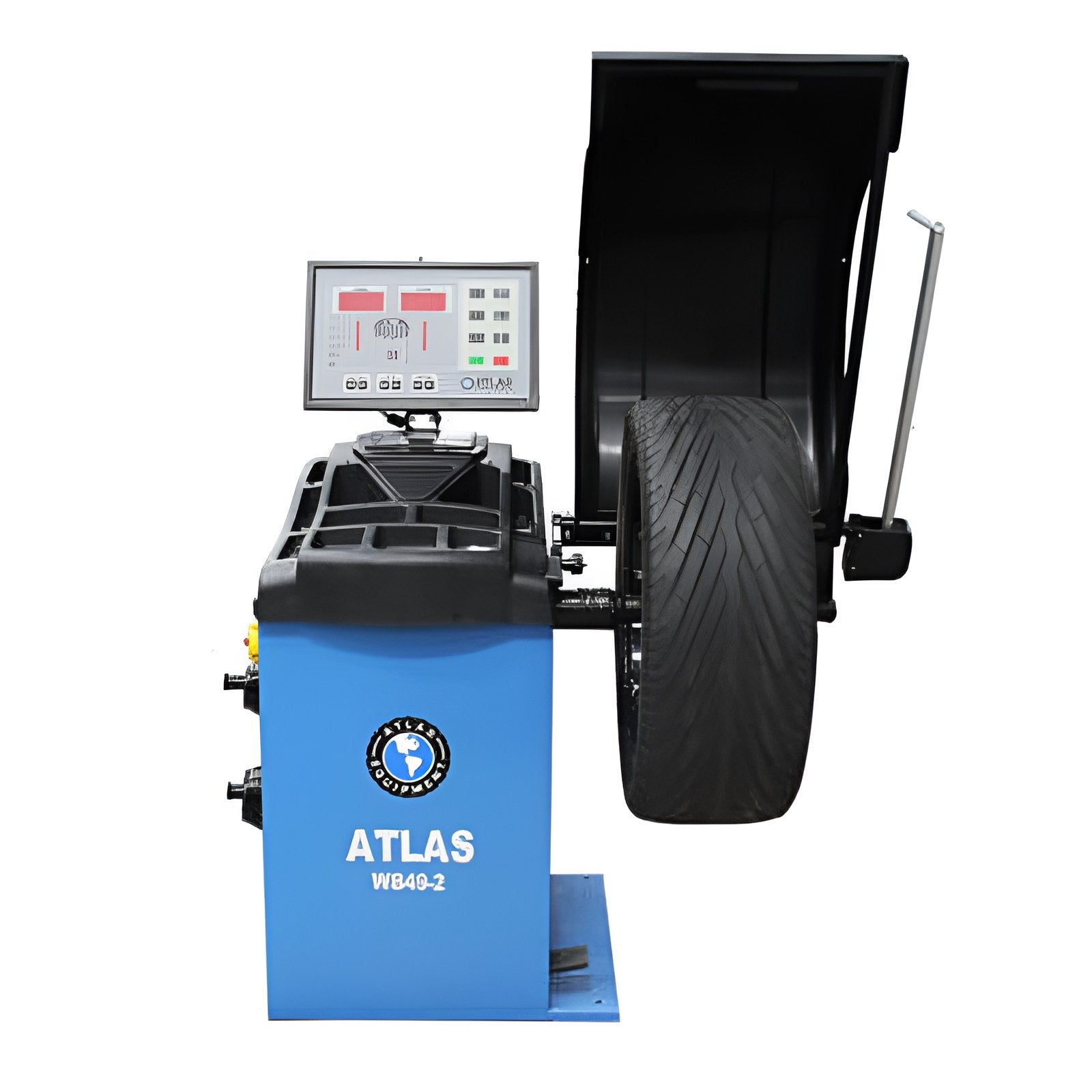 WB49-2 PRO Premium 3D Computer Wheel Balancer By Atlas Front View with Wheel