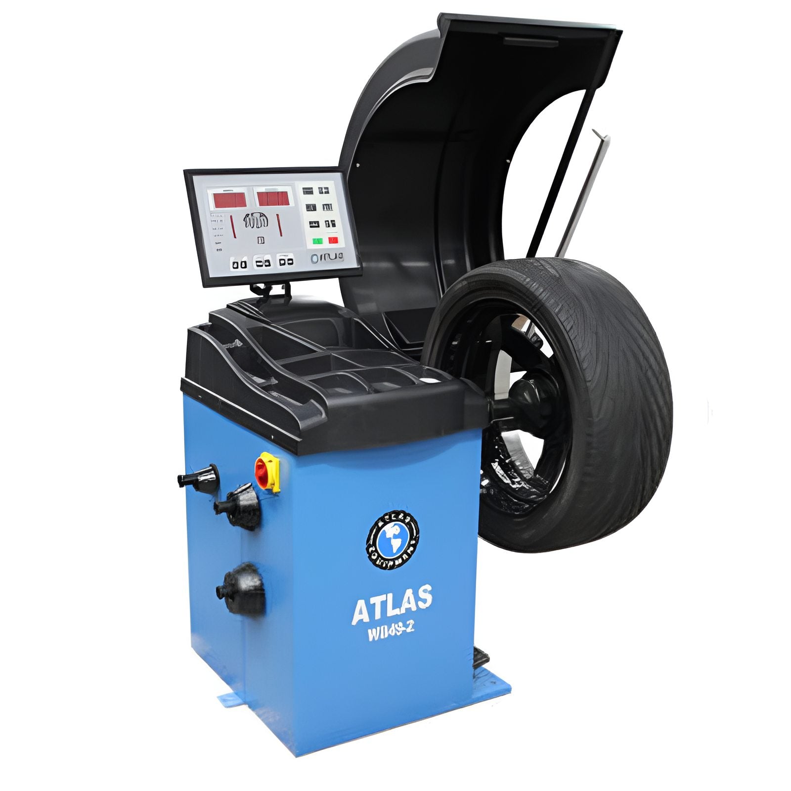 WB49-2 PRO Premium 3D Computer Wheel Balancer Side View with Wheel