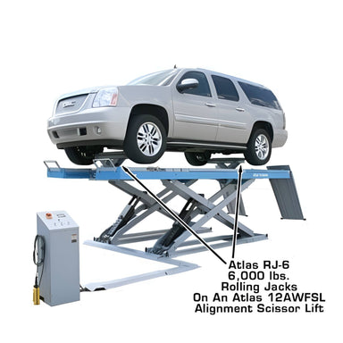 RJ-6 6,000 lb Rolling Bridge Jack Side View with Car